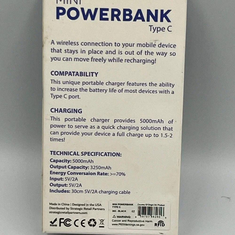 Strategic Retail Partners Mini Power Bank OS Black Brand New Type-C 5000mA